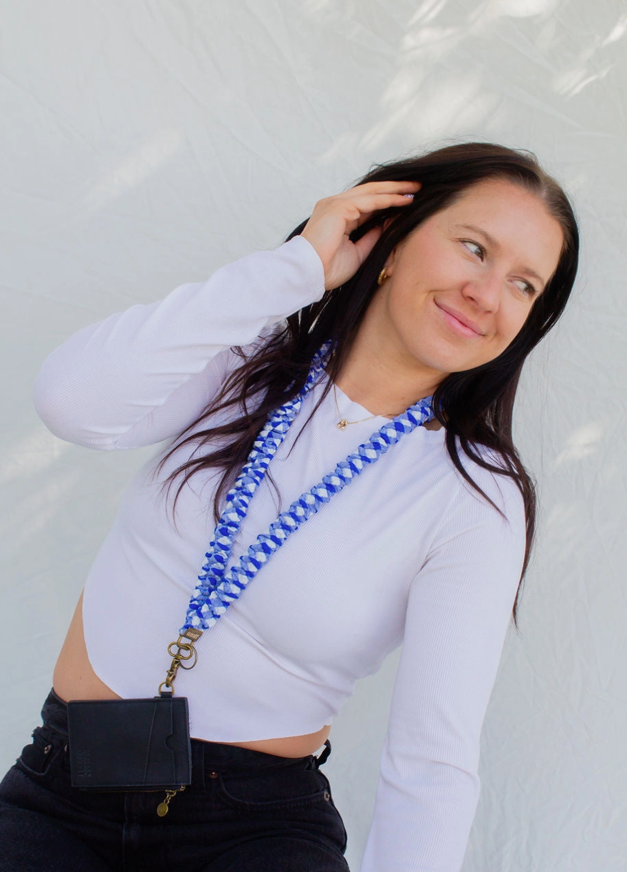 The Blue and White Gingham Andi Lanyard